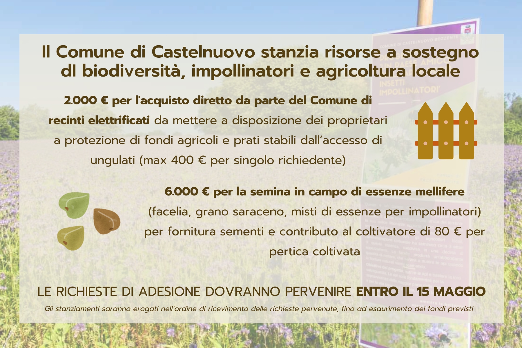Iniziativa a sostegno della biodiversità - degli impollinatori e dell'agricoltura locale per il contenimento dei danni da fauna selvatica